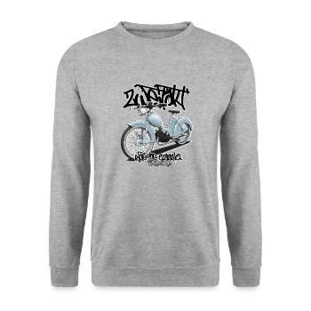 SR2 (hellblau) // Illustration - Unisex Pullover - Weißgrau meliert - Vorne - Alina (178cm) & Michal (187cm)