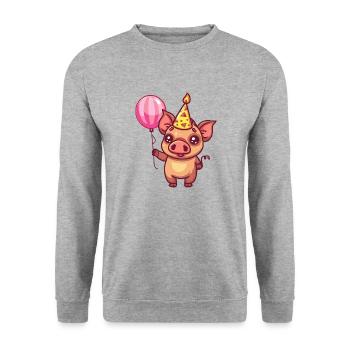 Schwein Geburtstag Baby Wildschwein - Unisex Pullover - Weißgrau meliert - Vorne - Alina (178cm) & Michal (187cm)
