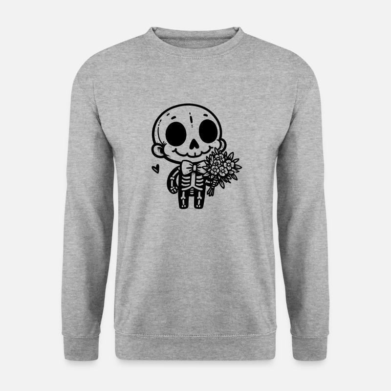 Skelett & Blumen - Unisex Pullover - Weißgrau meliert