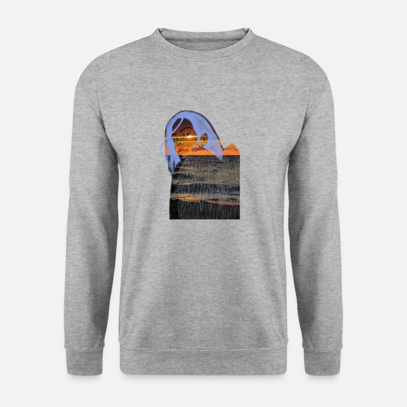 Schutzengel im Sonnenuntergang - Unisex Pullover - Weißgrau meliert