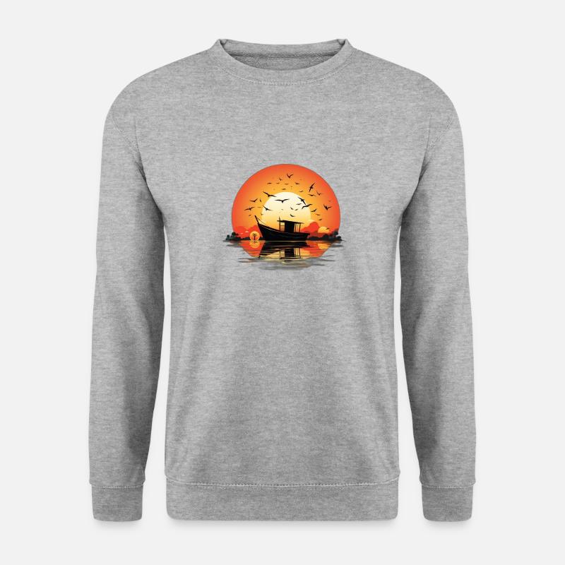 Schiff bei Sonnenaufgang - Unisex Pullover - Weißgrau meliert