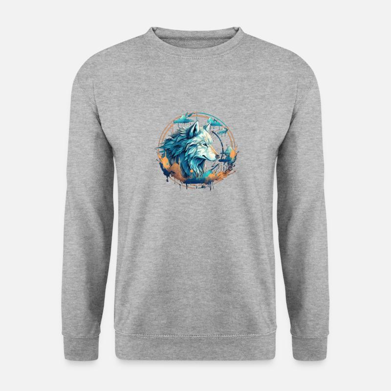 Geometrischer Wolfsblick - Unisex Pullover - Weißgrau meliert