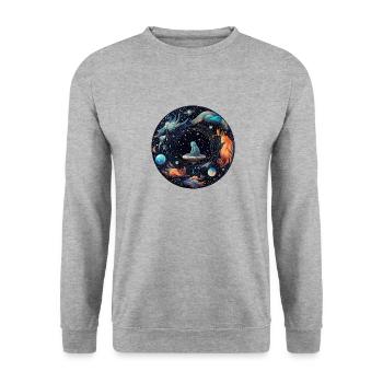 Cosmic Journeys - Unisex Pullover - Weißgrau meliert - Vorne - Alina (178cm) & Michal (187cm)