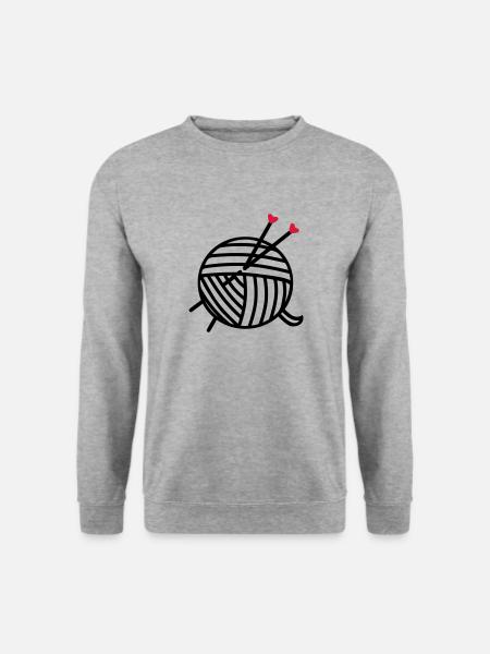 Wolle Wollknäuel Motiv mit Herz Stricken Geschenke - Unisex Pullover - Weißgrau meliert