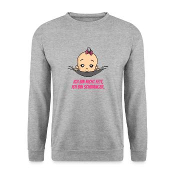 Ich Bin Nicht Fett Schwangerschaft Baby - Unisex Pullover - Weißgrau meliert - Vorne - Alina (178cm) & Michal (187cm)