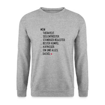 Dackel - Unisex Pullover - Weißgrau meliert - Vorne - Alina (178cm) & Michal (187cm)