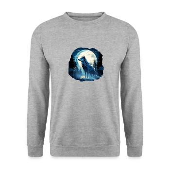 Mystischer Wolf vor Vollmond - Unisex Pullover - Weißgrau meliert - Vorne - Alina (178cm) & Michal (187cm)