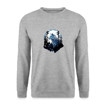 Weißer Wolf im Wald bei Vollmond - Unisex Pullover - Weißgrau meliert - Vorne - Alina (178cm) & Michal (187cm)