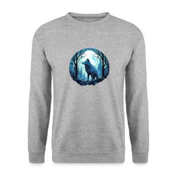 einsamer Wolf bei Vollmond - Unisex Pullover - Weißgrau meliert - Vorne - Alina (178cm) & Michal (187cm)