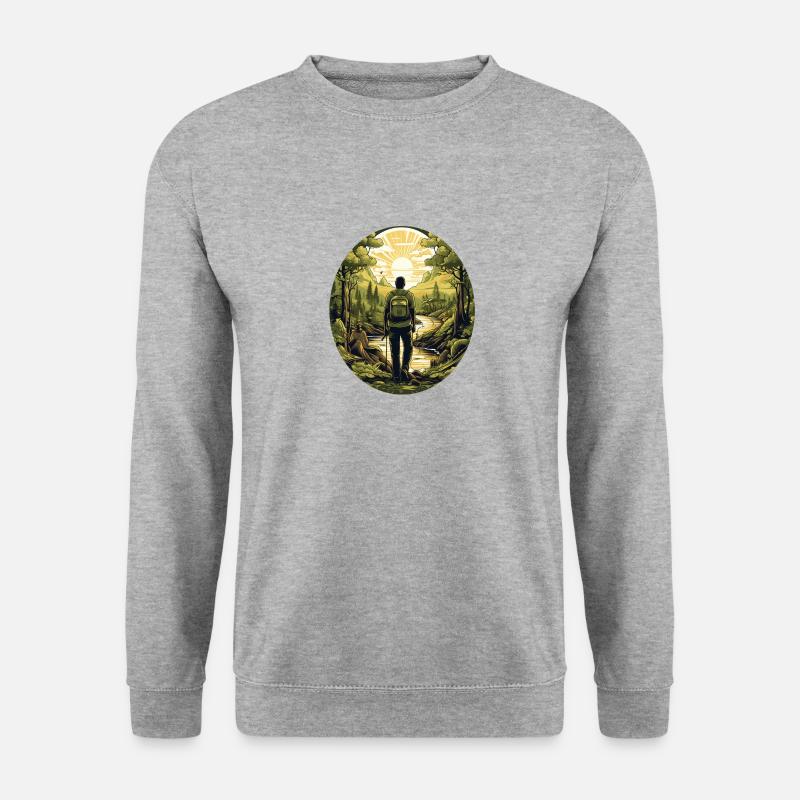 "Verwurzelt in der Natur: Nachhaltiges Abenteuer - Unisex Pullover - Weißgrau meliert