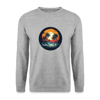 Strandurlaub im Design: Tropenflair zum Anziehen - Unisex Pullover - Weißgrau meliert - Vorne - Alina (178cm) & Michal (187cm)