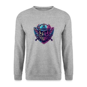 Viking Skull - Unisex Sweatshirt - salt & pepper - Front - Alina (178cm) & Michal (187cm)