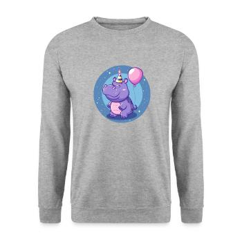 Hippopotame Anniversaire Bébé - Sweat-shirt Unisexe - gris chiné - Devant - Alina (178cm) & Michal (187cm)