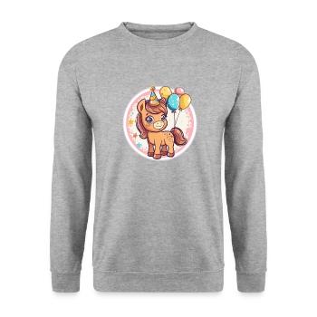 Pferd Geburtstag Baby - Unisex Pullover - Weißgrau meliert - Vorne - Alina (178cm) & Michal (187cm)