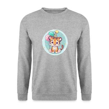 Tiger Geburtstag Baby - Unisex Pullover - Weißgrau meliert - Vorne - Alina (178cm) & Michal (187cm)