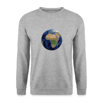 Weltkugel. Geschenkidee - Unisex Pullover - Weißgrau meliert - Vorne - Alina (178cm) & Michal (187cm)