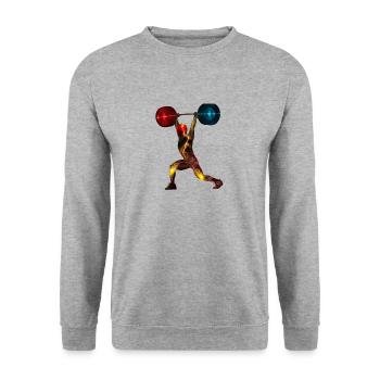 spacy weightlifter - Unisex Pullover - Weißgrau meliert - Vorne - Alina (178cm) & Michal (187cm)