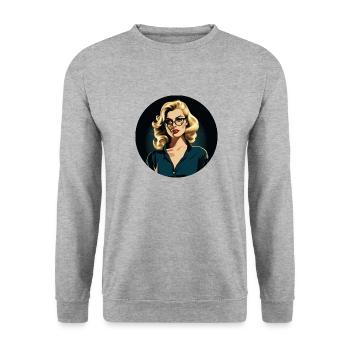 Vintage Dame im Comic Look - Unisex Pullover - Weißgrau meliert - Vorne - Alina (178cm) & Michal (187cm)