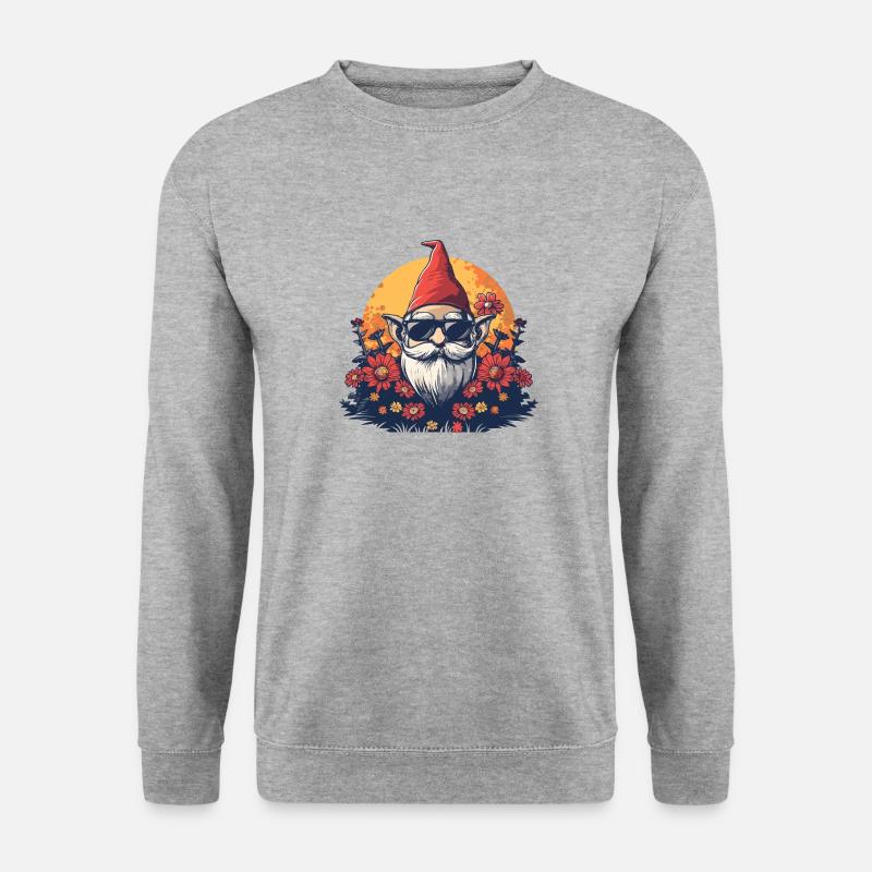 Lustiger Gartenzwerg mit Sonnenbrille - Unisex Pullover - Weißgrau meliert