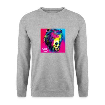 L’ours rose - Animal Portrait Pop Art Style v3 - Sweat-shirt Unisexe - gris chiné - Devant - Alina (178cm) & Michal (187cm)