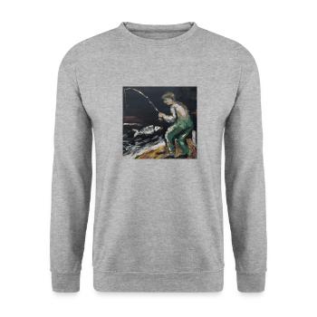 Angler - Unisex Pullover - Weißgrau meliert - Vorne - Alina (178cm) & Michal (187cm)