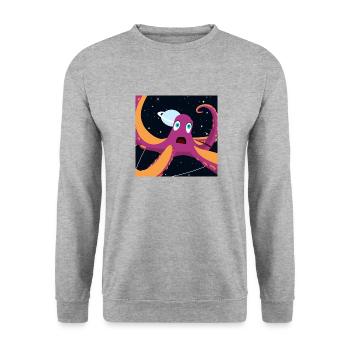 Octopus im Weltall - Unisex Pullover - Weißgrau meliert - Vorne - Alina (178cm) & Michal (187cm)
