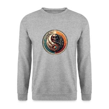 YinYangTotenkopf - Unisex Pullover - Weißgrau meliert - Vorne - Alina (178cm) & Michal (187cm)