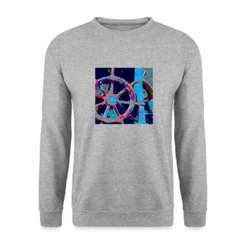 Steuerrad - Unisex Pullover - Weißgrau meliert - Vorne - Alina (178cm) & Michal (187cm)