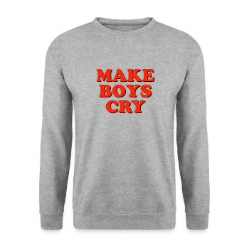 make boys cry - Unisex Pullover - Weißgrau meliert - Vorne - Alina (178cm) & Michal (187cm)