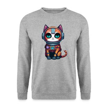 Cyberpunk Astrokatze - Unisex Pullover - Weißgrau meliert - Vorne - Alina (178cm) & Michal (187cm)