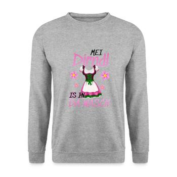Dirndl Tracht | Mei Dirndl is in da - Unisex Pullover - Weißgrau meliert - Vorne - Alina (178cm) & Michal (187cm)