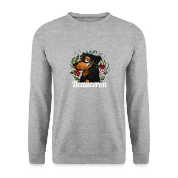 Das Glück Beauceron - Unisex Pullover - Weißgrau meliert - Vorne - Alina (178cm) & Michal (187cm)