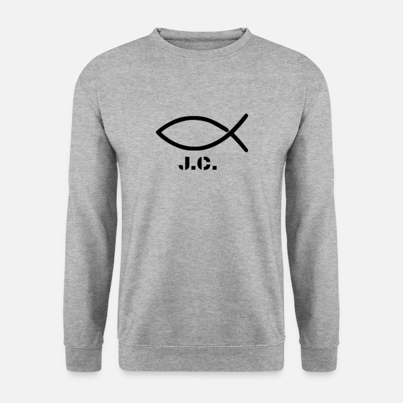 Christlicher Fisch (Christentum) mit Beschriftung - Unisex Pullover - Weißgrau meliert
