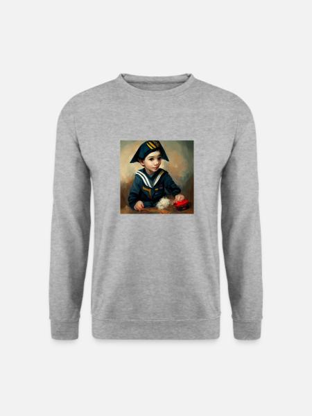 A boy in a sailors uniform playing with his toy - Unisex Pullover - Weißgrau meliert
