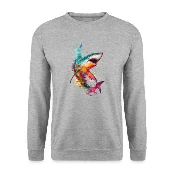 Paint the Shark - alle Schnelligkeit dem Hai - Unisex Pullover - Weißgrau meliert - Vorne - Alina (178cm) & Michal (187cm)
