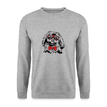 Lustiger PEKINGESE Brille Hunde Hund - Unisex Pullover - Weißgrau meliert - Vorne - Alina (178cm) & Michal (187cm)