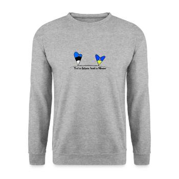 Feet in Estonia, heart in Ukraine - Unisex Pullover - Weißgrau meliert - Vorne - Alina (178cm) & Michal (187cm)