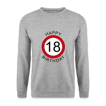Happy Birthday 18 road sign birthday - Unisex Sweatshirt - salt & pepper - Front - Alina (178cm) & Michal (187cm)