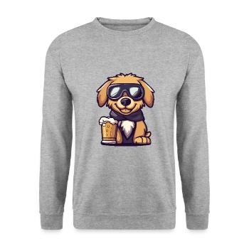 Golden Retriever Hund Apres Ski Bier Lustig - Unisex Pullover - Weißgrau meliert - Vorne - Alina (178cm) & Michal (187cm)
