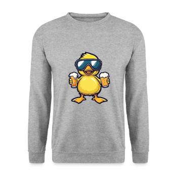 Canard Après-Ski Bière Bande Dessinée - Sweat-shirt Unisexe - gris chiné - Devant - Alina (178cm) & Michal (187cm)