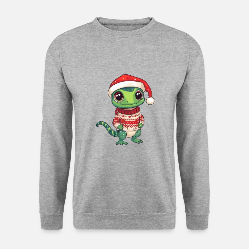 Echse Weihnachten Comic - Unisex Pullover - Weißgrau meliert