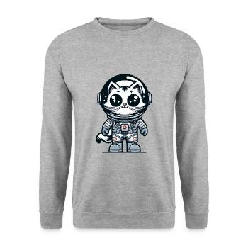 Chat Astronaute Mignon - Sweat-shirt Unisexe - gris chiné - Devant - Alina (178cm) & Michal (187cm)
