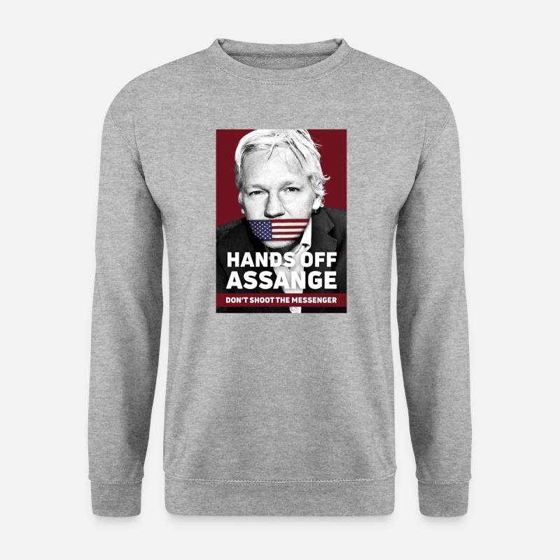 Hände weg Assange - Schieße nicht auf den Messenger - Unisex Pullover - Weißgrau meliert