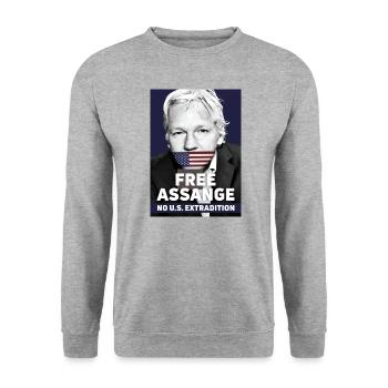 Free Assange - Keine US-Auslieferung - Unisex Pullover - Weißgrau meliert - Vorne - Alina (178cm) & Michal (187cm)