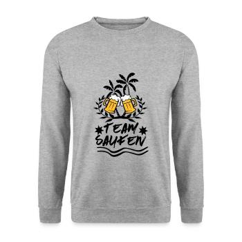 Team Saufen Malle JGA Party Design - Unisex Pullover - Weißgrau meliert - Vorne - Alina (178cm) & Michal (187cm)