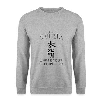 Reiki Master Superpower | Reiki Master Gifts - Unisex Sweatshirt - salt & pepper - Front - Alina (178cm) & Michal (187cm)