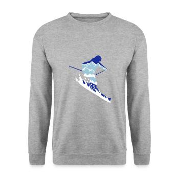 Skier and mountain silhouette - skiing, skiing - Unisex Sweatshirt - salt & pepper - Front - Alina (178cm) & Michal (187cm)