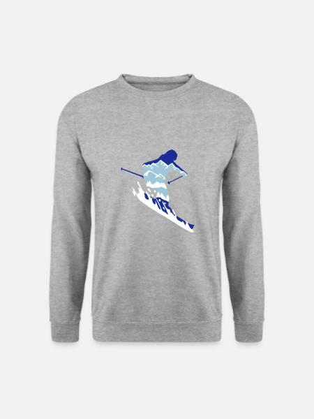Skifahrer und Berg Silhouette - Skifahren, Ski - Unisex Pullover - Weißgrau meliert