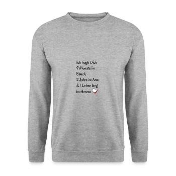 Geburtsgeschenk T-shirt & Geschenk - Unisex Pullover - Weißgrau meliert - Vorne - Alina (178cm) & Michal (187cm)