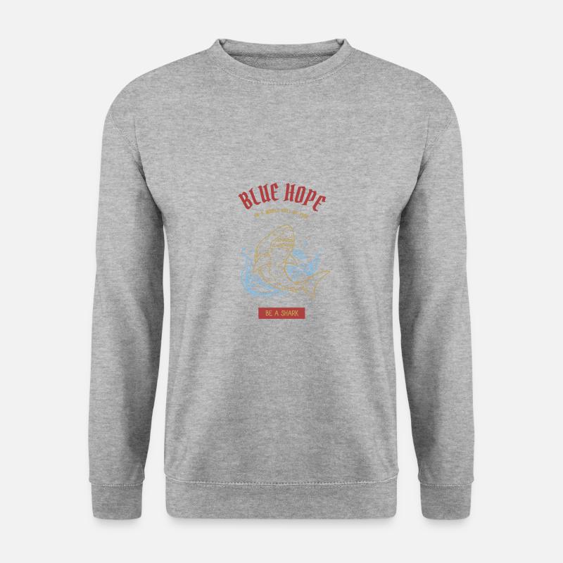 „Blaue Hoffnung“ Haifisch | Tshirt & Geschenk - Unisex Pullover - Weißgrau meliert